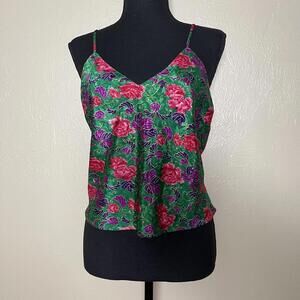 Victoria's Secret Floral Satin Cami - Green Pink & Purple Y2K Glam Slip Top